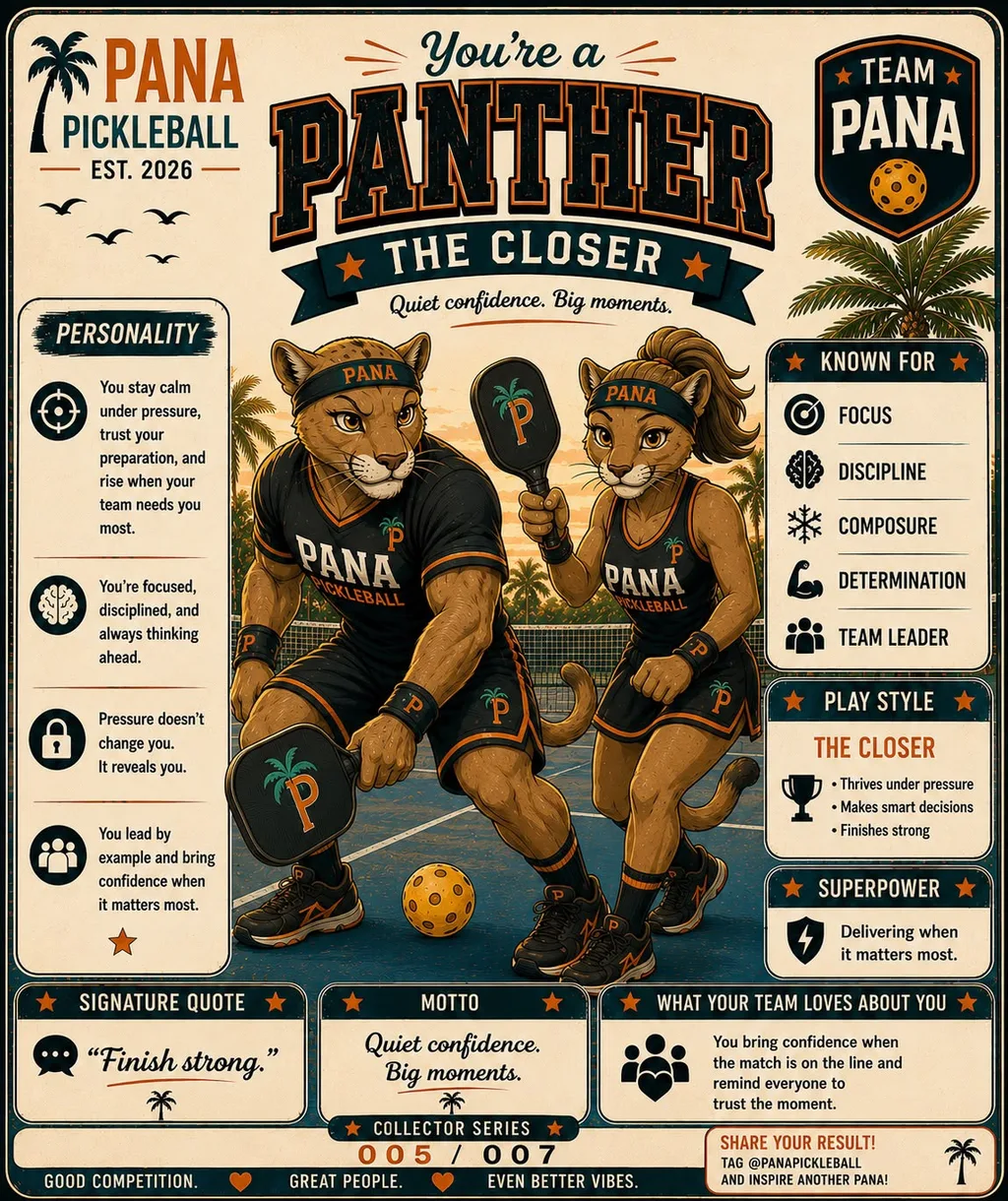 Panther, The Closer. Pana Pickleball collector card.